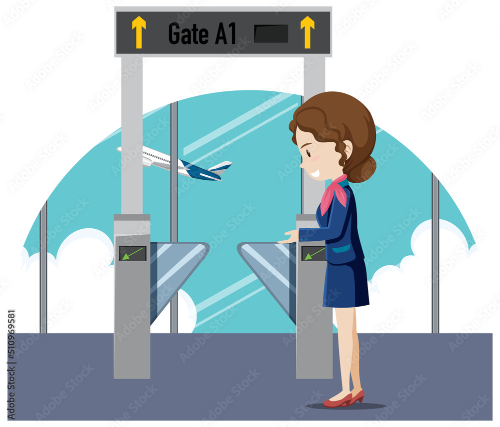 Boarding gate entrance with ground crew Boarding gate entrance with ground crew
