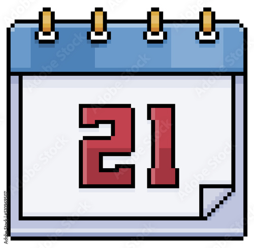 Pixel art calendar with date 21. Day 21. Holiday day 21 vector icon for 8bit game on white background

