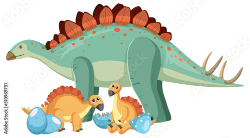 Cute stegosaurus dinosaur and baby