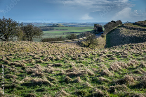 Pewsey Downs,winter landscape,near Alton Barnes White Horse hill,Witshire,England,UK. photo