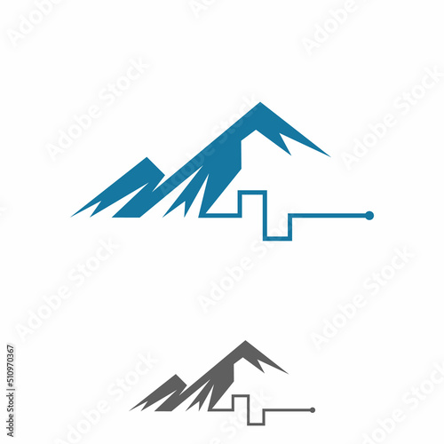 Abstract biphasic waveform vector logo design with mountain