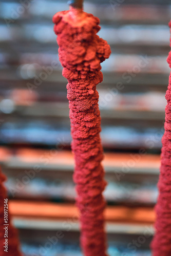 Copper powder overgrowth on cathode in electrolytic workshop photo