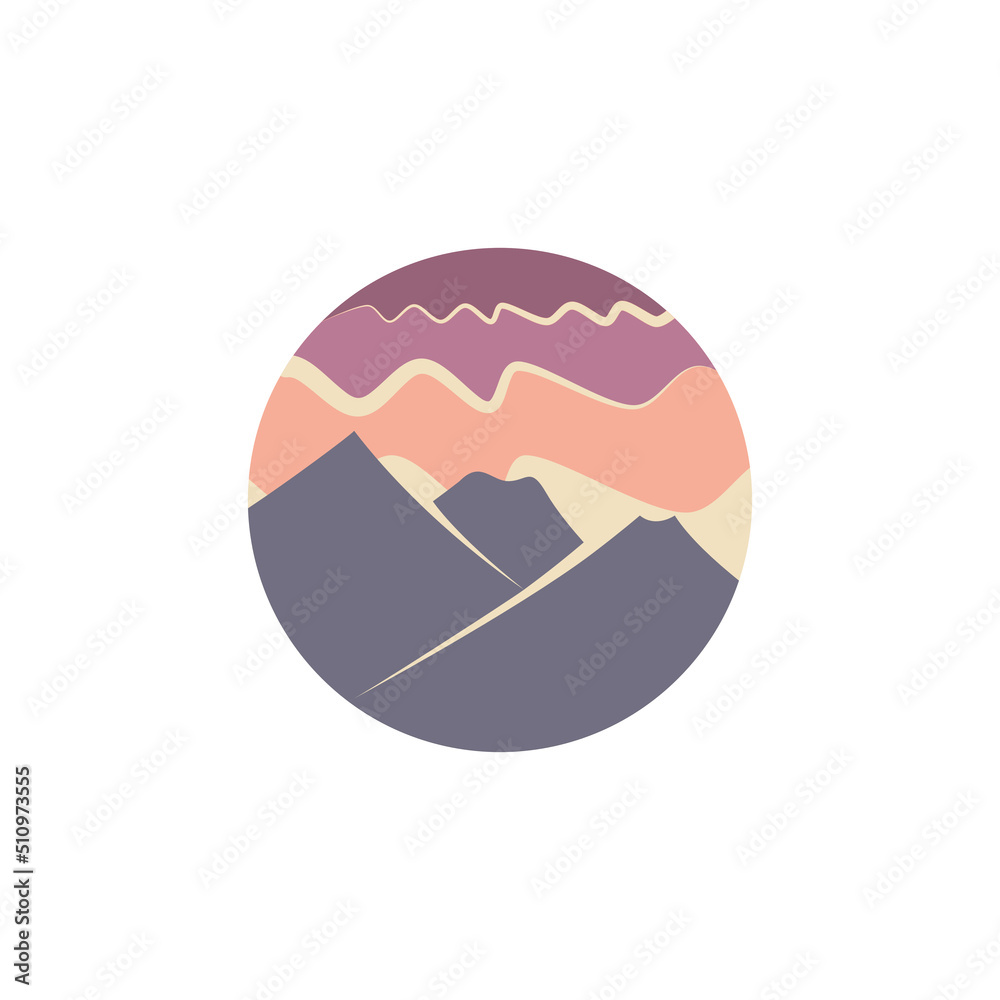 Mountain view, cloud, Paper cut style. Flat pastel color design Mountain view, cloud, Paper cut style. Flat pastel color design