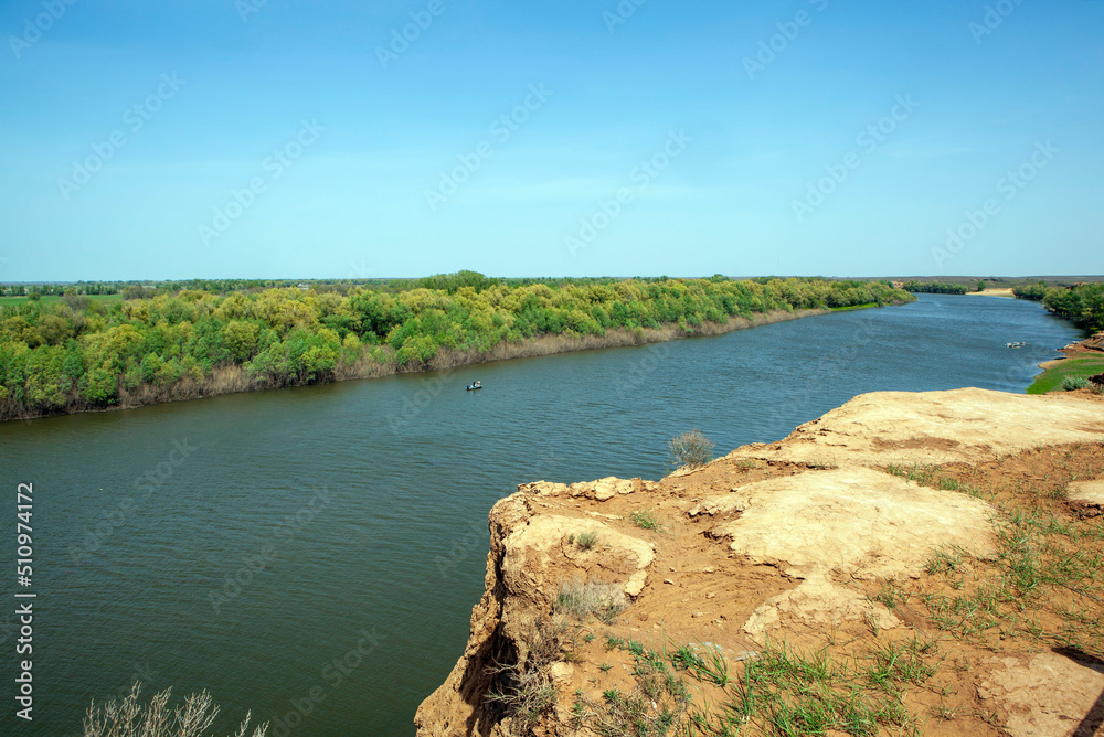 Picturesque river Akhtuba. Sarai-Batu, an ancient city, the capital of the Golden Horde. Astrakhan region. Russia