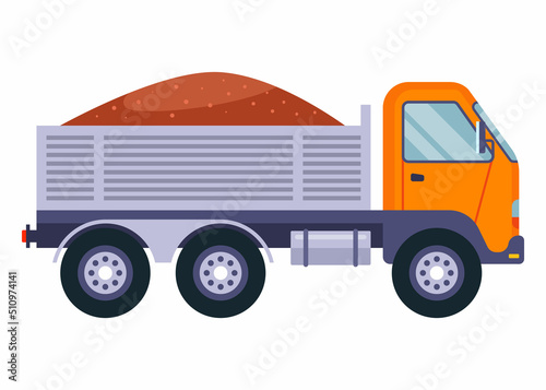 an orange truck with a body is transporting cargo. flat vector illustration