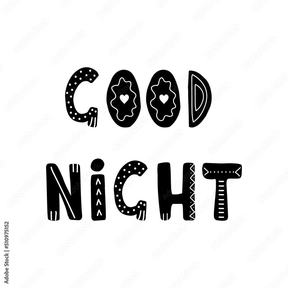 Good night lettering. Hand drawn scandinavian phrase and inspiration ...
