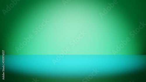 Obraz na plátně Empty green room and celeste floor illuminated by abstract front light with deep