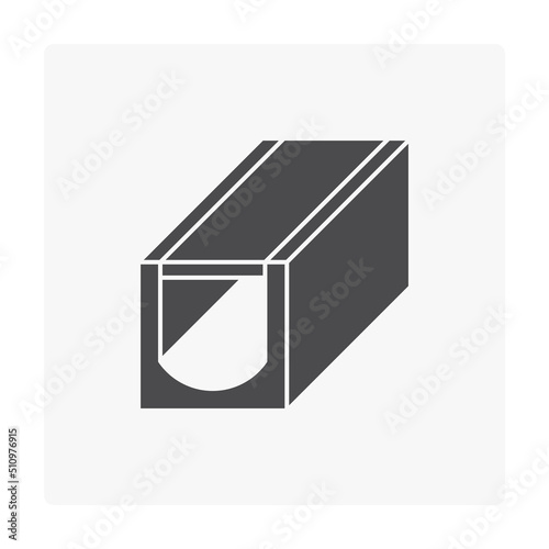 Drain gutter and cover vector icon. May called trench, ditch, street or concrete gutter for irrigation, stormwater drainage system by drain water from lawn, garden, yard, road, city, driveway to sewer