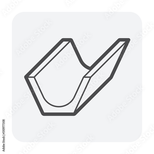 Open drain gutter vector icon. May called trench, ditch, street or concrete gutter for irrigation, stormwater drainage system. To drain water from lawn, yard, garden, road, city, driveway to sewer.
