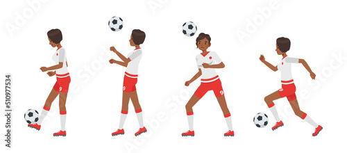 Set of Soccer and football player woman character vector design. Presentation in various action with emotions, running, standing and walking.