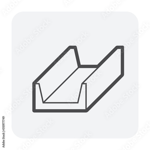 Open drain gutter vector icon. May called trench, ditch, street or concrete gutter for irrigation, stormwater drainage system. To drain water from lawn, yard, garden, road, city, driveway to sewer.
