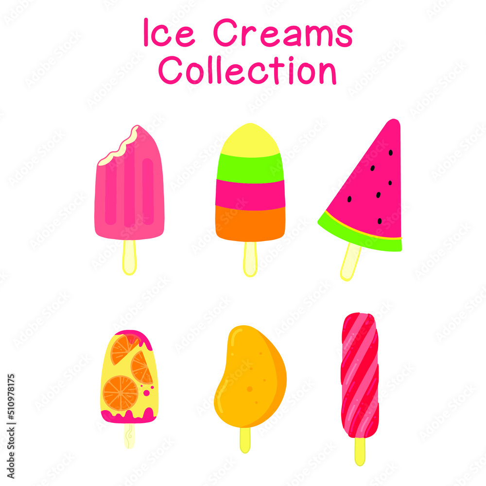 A set collection of various sweet ice creams on a white background Flat style vector illustration. A set collection of various sweet ice creams on a white background Flat style vector illustration.