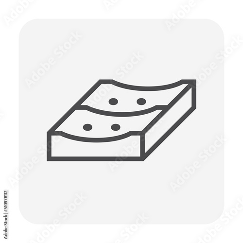 Concrete gutter cover vector icon in cross section or profile view. Precast concrete product for install in stormwater drainage system, on top of drain gutter, trench, ditch, street gutter. 64x64 px.
