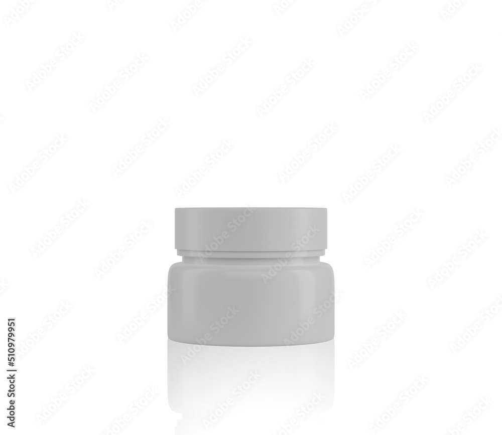white plastic cosmetic jar for cream.  Blank white mockup cosmetic jar for cosmetic product isolated on white background.  3d render illustration