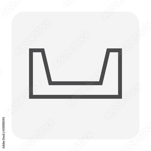 Open drain gutter vector icon. May called trench, ditch, street or concrete gutter for irrigation, stormwater drainage system. To drain water from lawn, yard, garden, road, city, driveway to sewer.
