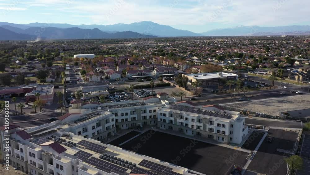 Aerial view of the urban core of Coachella, California, USA. Aerial view of the urban core of Coachella, California, USA.