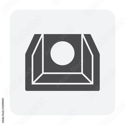 Culvert or precast concrete pipe, structure vector icon. Include retaining wall i.e. endwall, headwall, wingwall for drainage system of water channel, rainwater under road, driveway, street. 64x64 px.