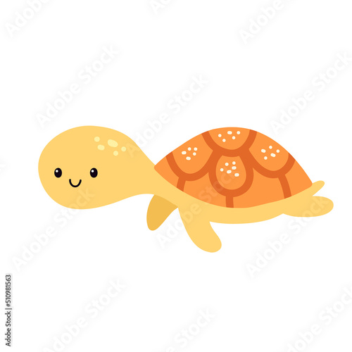 Cute cartoon turtle isolated on white background. Vector illustration for kids
