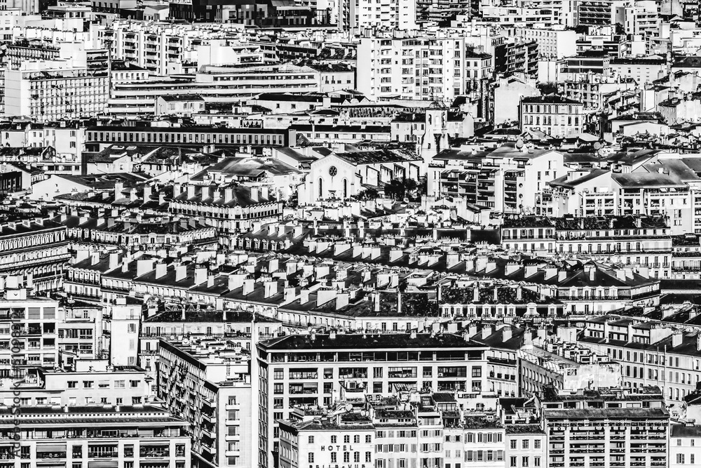 Black White Apartment Buildings Pattern Cityscape Marseille France
