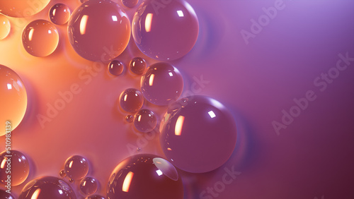 Liquid Drops Background. Orange and Violet, Science Wallpaper with Copy-Space. photo