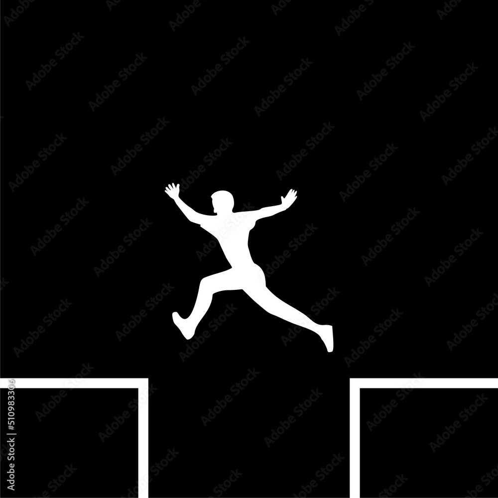 Man Jump Over Cliff Gap logo isolated on dark background