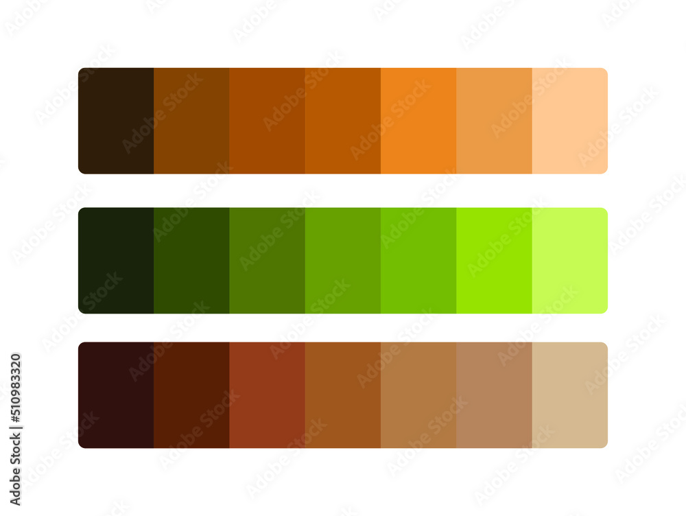 Utrolig udstilling Gennemvæd Matching color palette guide swatch catalog collection with RGB HEX color  code combinations. Suitable for Branding. 3 sets of green, brown mix warm  gradient color palettes each contain 7 colors. Stock Vector 