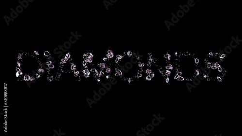 Fototapeta Naklejka Na Ścianę i Meble -  diamonds - text made of diamonds, on black backdrop, isolated - object 3D illustration