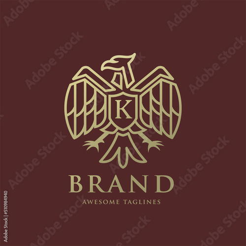 heraldic eagle linear with letter k logo vector