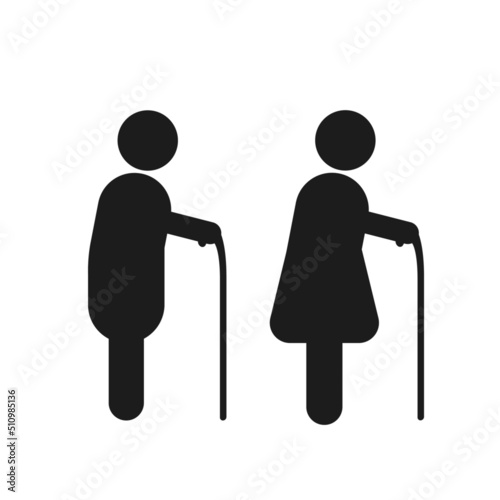 old man and woman with walking stick vector design.