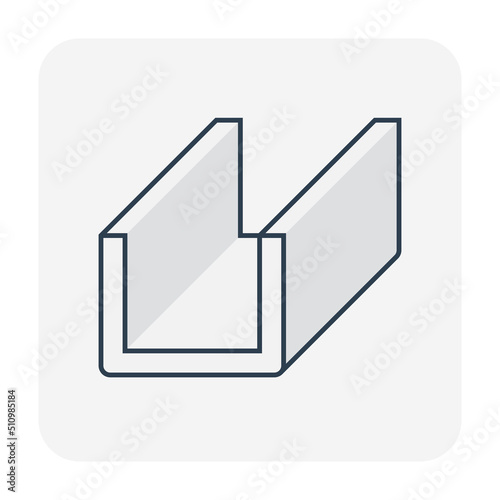 Open drain gutter vector icon. May called trench, ditch, street or concrete gutter for irrigation, stormwater drainage system. To drain water from lawn, yard, garden, road, city, driveway to sewer.
