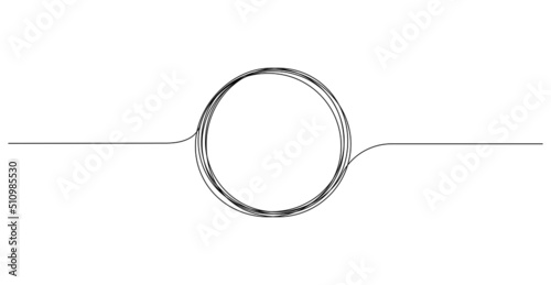 Continuous one line drawing of scribble black circle. Round frame sketch outline on white background. Editable stroke. Doodle vector illustration