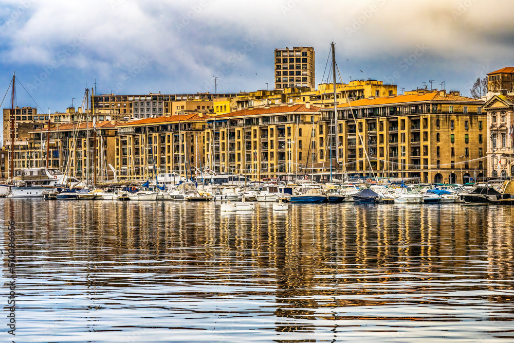 Yachts Boats Waterfront Reflection Marseille France