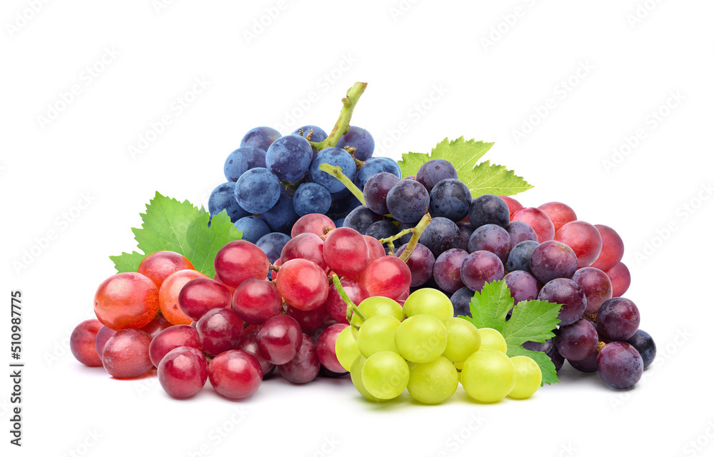 Pile of grapes varieties isolated on white background. Pile of grapes varieties isolated on white background.