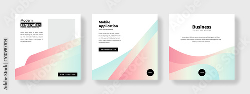 Pastel color, editable social media layouts for business, instagram and facebook square web banners for digital marketing, color gradient, layered, minimal design with place for photos