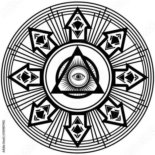 Vector Symbol, Mystical Spiritual Tattoo Symbol, Illustration Of Spiritual Religious Symbols. warriors and weapons arrows or darts witchcraft, occult, alchemy, mysterious vintage.