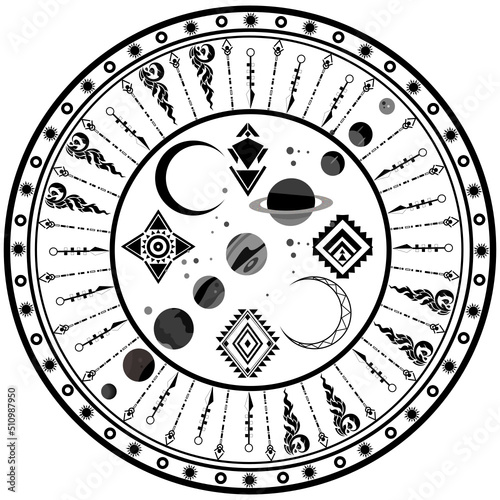 Vector Symbol, Mystical Spiritual Tattoo Symbol, Illustration Of Spiritual Religious Symbols. warriors and weapons arrows or darts witchcraft, occult, alchemy, mysterious vintage.