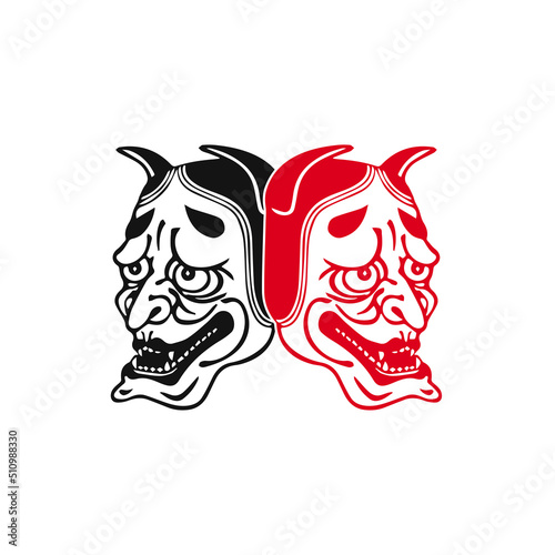 demon samurai head illustration vector