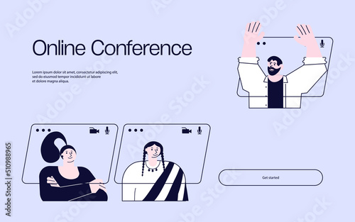 Landing web page template of virtual conference on video call