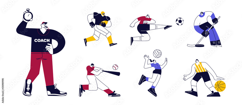 Set of male and female athletes Set of male and female athletes