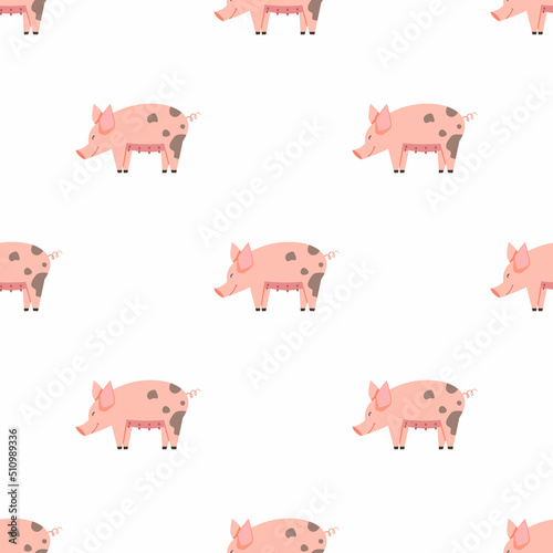 Children s seamless pattern with pigs on a white background. Perfect for kids clothing, fabric, textiles, baby jewelry, wrapping paper. © Юлия Храмцова