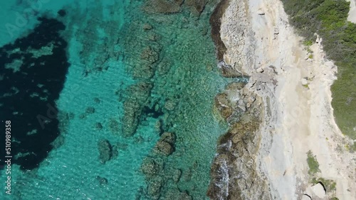 Aerial views from Moraira's coast. Drone video in Moraira, White Coast, Alicante, Spain. Les platgetes, Moraira. 