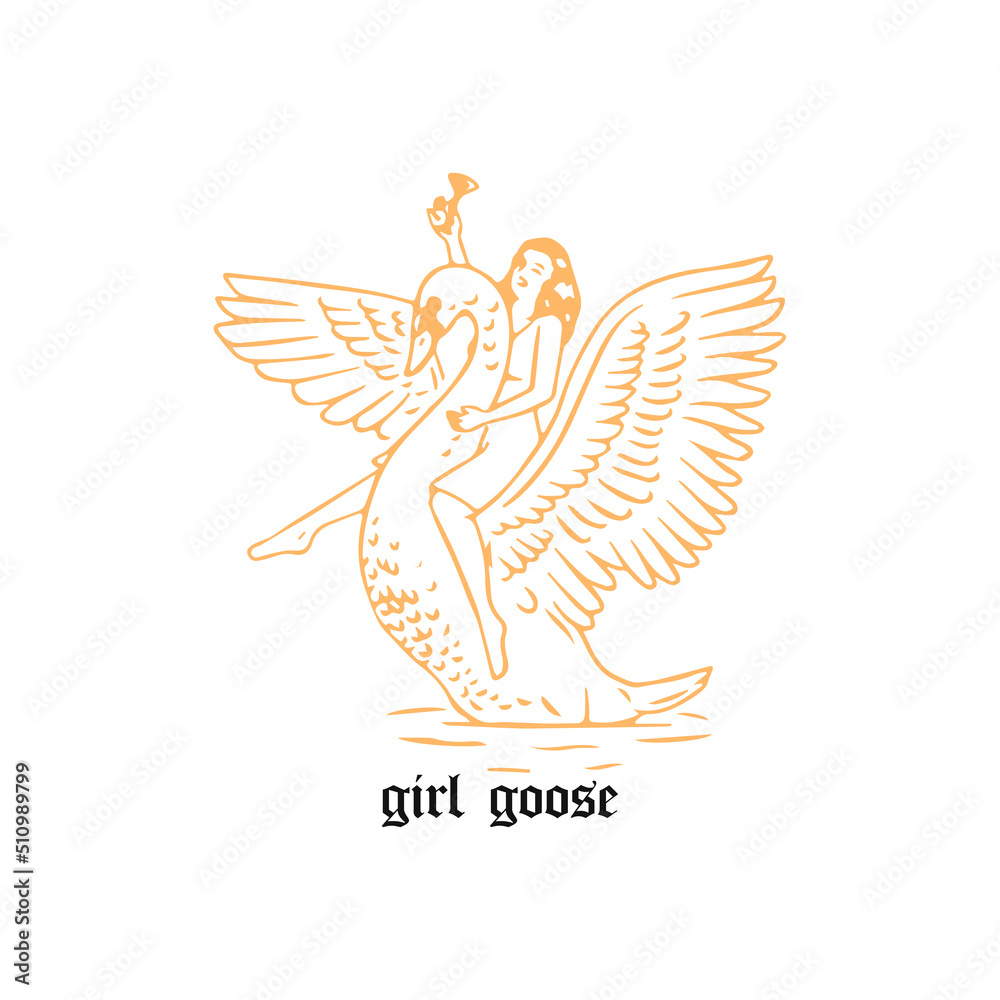 Obraz premium vector illustration of a swan with a woman