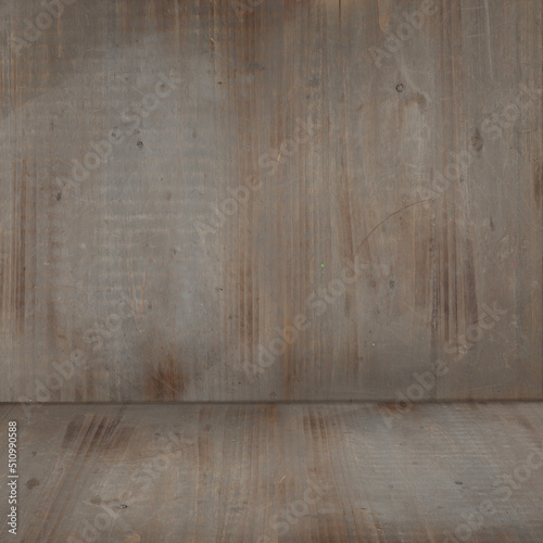 Gray wooden background. Empty grey wall and floor