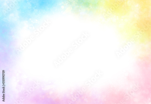 キラキラ華やかな虹色の水彩フレーム テキストスペースあり