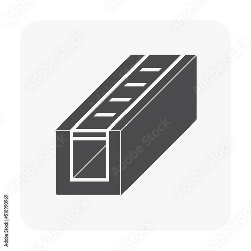 Drain gutter and grate vector icon. May called trench, ditch or street gutter for irrigation, stormwater drainage system by drain water from downspout, garden, yard, road, city, driveway to sewer.
