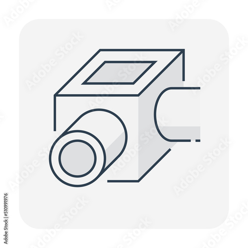 Precast concrete manhole product and sewer pipe vector icon for access to cleaning by construction, install in stormwater, rainwater, wastewater or sewage drainage system by connect to drain gutter.
