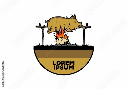 Pork roast on fire illustration design