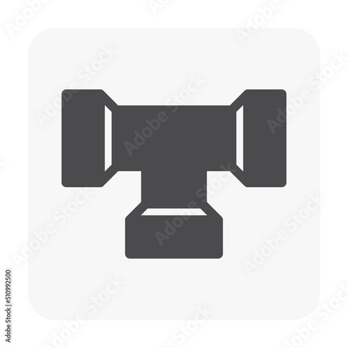 PVC plastic pipe fitting vector icon. 3way slip socket with size, dimension. Accessories for plumber to construction and repair pipeline, plumbing, water supply, drainage, sewage or sanitary system.
