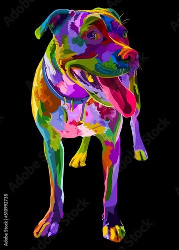 colorful pittbull terrier dog on pop art geometric. Polygonal Animals.