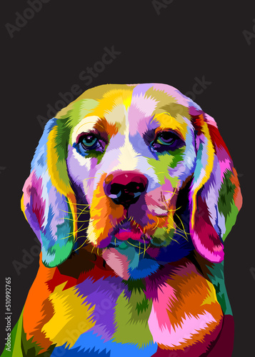 colorful Beagle dog on pop art geometric. Polygonal Animals.